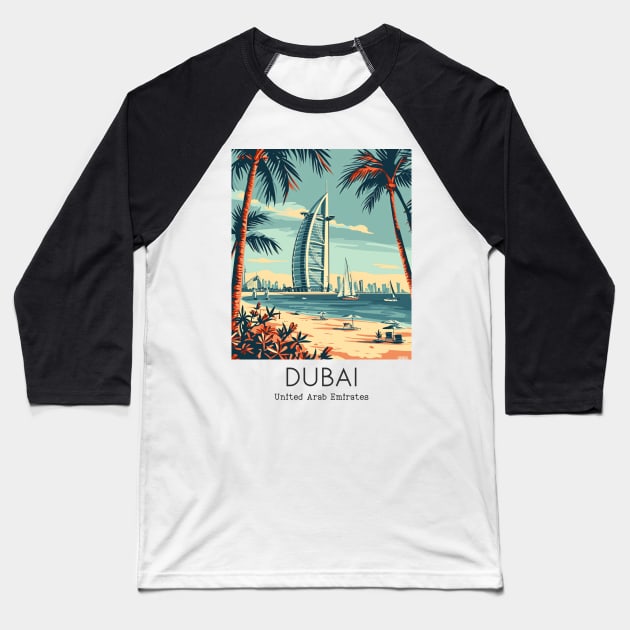 A Vintage Travel Illustration of Dubai - United Arab Emirates Baseball T-Shirt by goodoldvintage